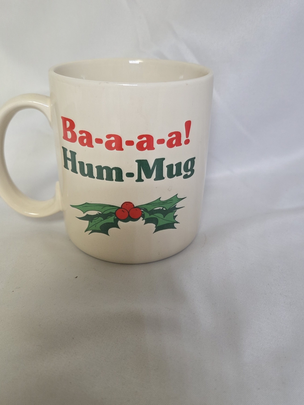 Ba-a-a-a! Hum-Mug Holiday Ceramic Coffee Mug - Cream with Red & Green
